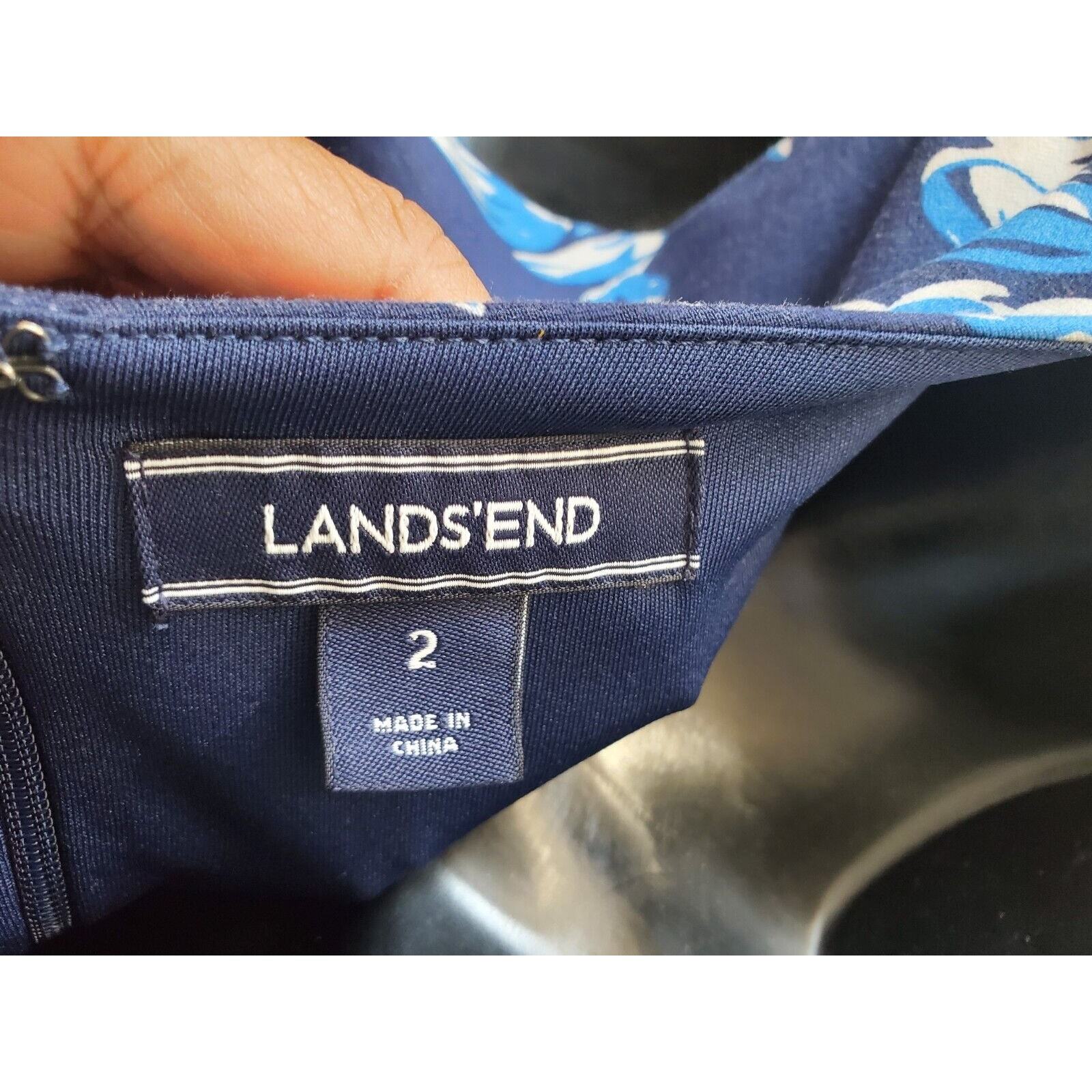 Lands' End Women Blue Floral Polyester Round Neck Sleeveless Knee Length Dress 2 Item image 7