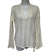 lucky brand Size S boho open crochet knit long sleeve pullover blouse Top - £14.78 GBP