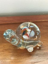 Vintage Clear Glass w Colorful Center Turtle Figurine Paper Weight – 2.5... - $13.99