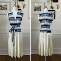 Vintage 60s Blue Variegated Stripe Sleeveless Dress S - $40.50