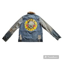 Guns N Roses Women S Distressed Jean Jacket Faux Fur Collar G n R 80s 90s Rock - £35.79 GBP