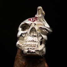 Perfectly crafted Mens Outlaw Snake Skull Ring red 1% Symbol - Sterling Silver - £80.23 GBP