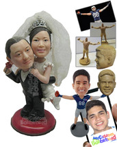 Personalized Bobblehead Groom Carrying Bride Wedding Couple In Bridal Attire - W - £125.37 GBP