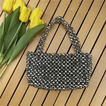 2023 Handmade  Beading Silver  Plated  Handle Portable Handbag Flap Bucket y Gir - £147.99 GBP