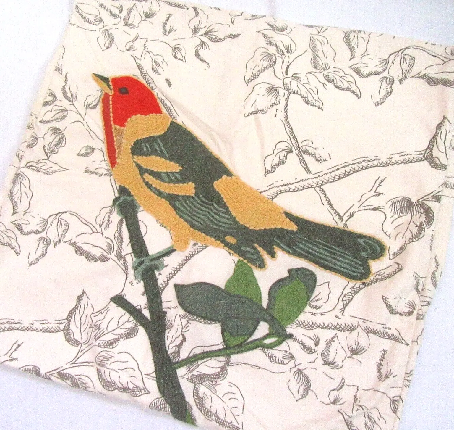 Pottery Barn Bird Branch Crewel Embroidered 18-inch Square Pillow Cover - $36.00
