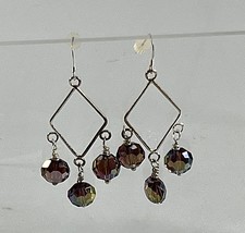 Aurora Borealis Silver Tone Dangle Earrings Chandelier Purple 2.5&quot; Long - £11.87 GBP