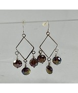 Aurora Borealis Silver Tone Dangle Earrings Chandelier Purple 2.5&quot; Long - £11.68 GBP