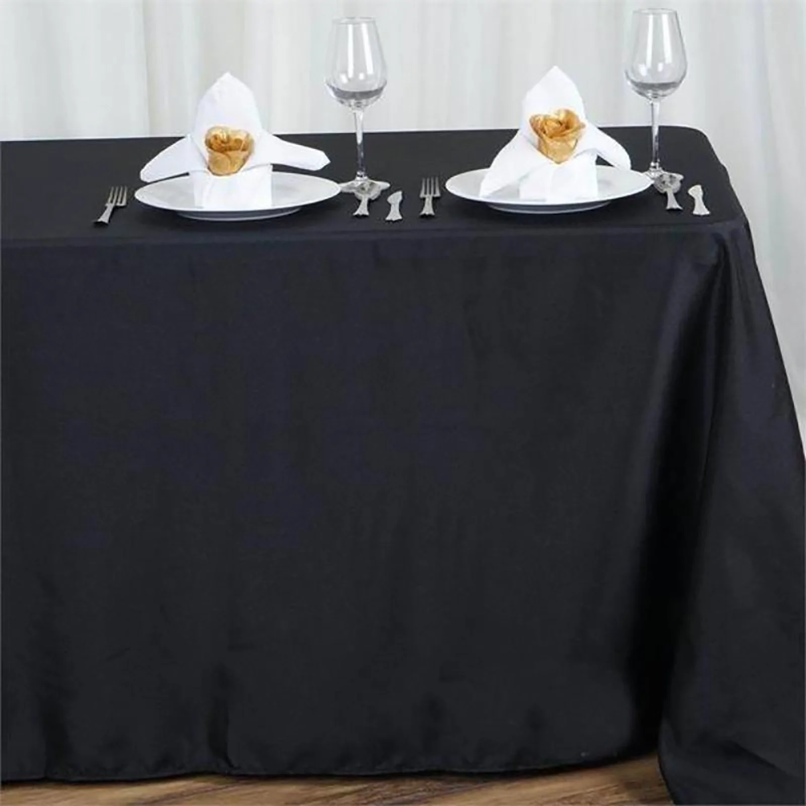 Black - 90x156&quot; Polyester Rectangle Tablecloths Wedding Party Events - £27.64 GBP