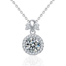 1ct Round Halo Moissanite Perfume Bottle Style 925 Sterling Silver Necklace 16&quot; - £78.33 GBP