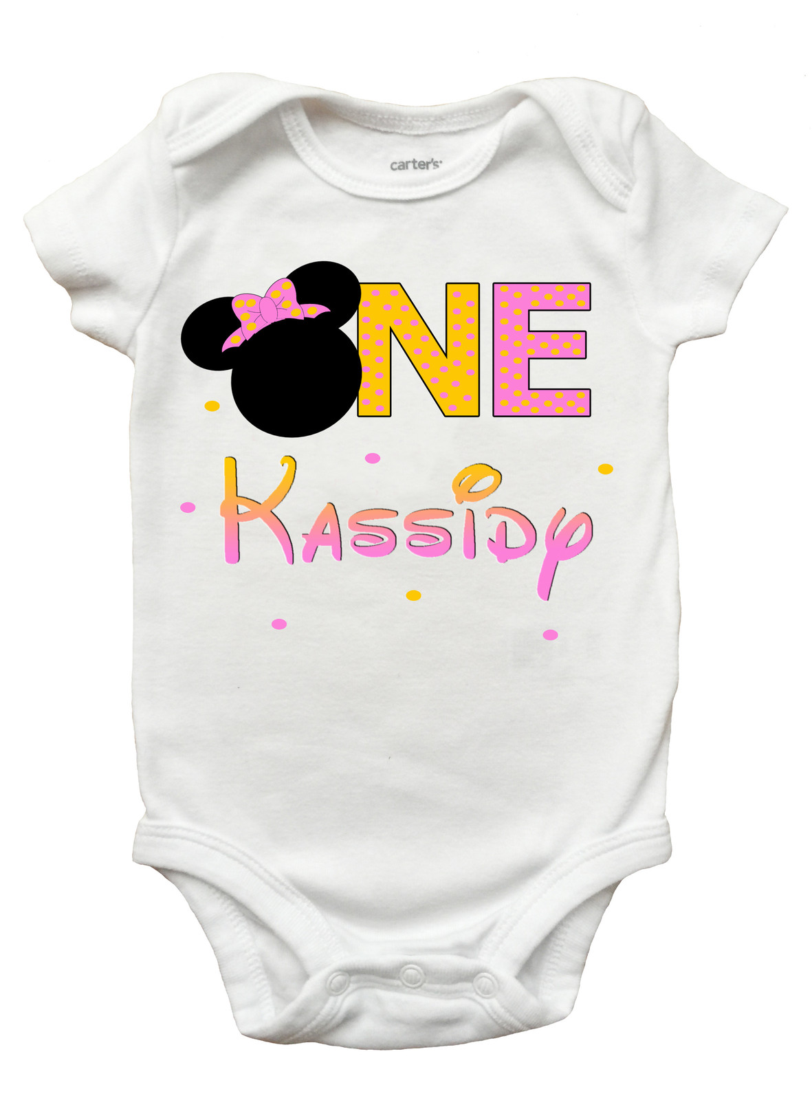 Minnie Mouse First Birthday One Piece Bodysuit - Personalized Minnie Mouse Onesi - $12.99