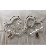 Jeanette candy nut dish set clear glass gold rim leaf shape vintage - $25.73