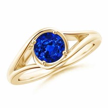 ANGARA Twist Split Shank Solitaire Blue Sapphire Ring for Women in 14K Gold - £2,197.58 GBP