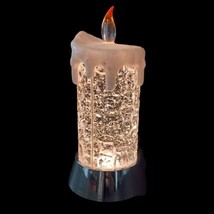 Snow Globe Swirling Glitter Candle Glass Vintage 90s Christmas Light Up VIDEO - £33.46 GBP