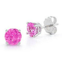 2.00 6mm 14K White Gold October Pink Sapphire Round Cut Stud Earrings Push - £23.96 GBP
