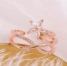 2021 New Rings For Women Shinning Zircon Flower Criss Cross Open Ring Adjustable - £7.71 GBP