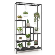 6-Tier Tall Plant Stand 71&quot; Metal Indoor Plant Shelf with 10 Hanging Hooks-Blac - £141.54 GBP