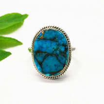 Natural Blue Copper Turquoise Gemstone Ring, Birthstone Ring, 925 Sterling Silve - £27.80 GBP