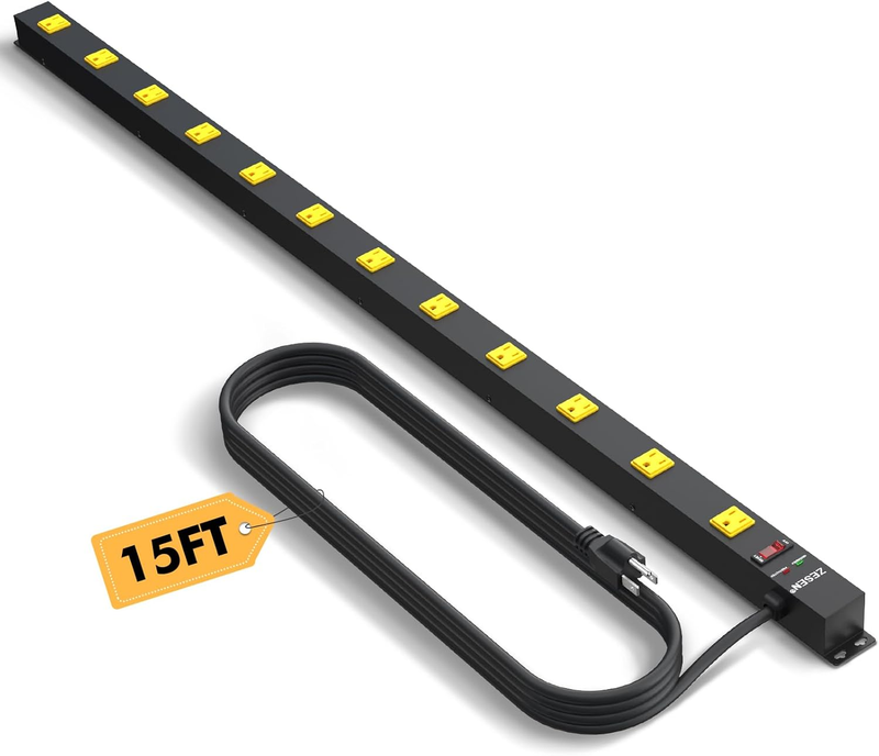 12 Outlet Heavy Duty Workshop Metal Power Strip Surge Protector with 15Ft - $86.12