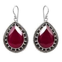 Ruby Teardrop Earrings-925 Sterling Silver Earrings-Pear Cut Ruby Drop Earrings - £49.09 GBP