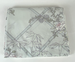 Vintage King Flat Sheet Bamboo Floral Roses Asian Pale Light Blue Pink  - £15.77 GBP