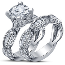 2Ct Simulated Diamond 14K White Gold Plated Wedding Engagement Bridal Ring Set - £74.55 GBP