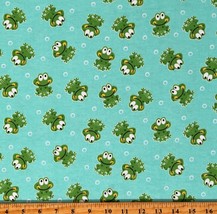 Flannel Frogs Animals Cute Froggies on Aqua Kids Flannel Fabric by Yard D284.39 - $9.95