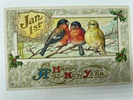 Joyful New Year Pair of Birds Old 1910 Postcard Embossed Vintage - £3.89 GBP