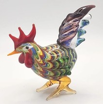 Vintage Mulit-Colored 3&quot; Tall Glass Rooster PB193 - £19.91 GBP