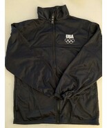 USA Olympics Black Full Zip Fleece Lined Track Suit Jacket USA Made Sz L... - $13.74