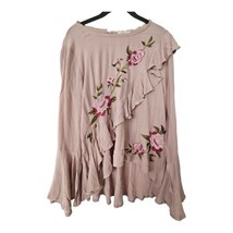 Umgee USA Boho Embroidered Tiered Ruffle Lavender Floral Blouse Medium  - £21.75 GBP