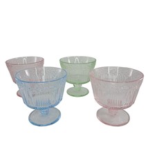 Daisy Flower Glass Dessert Pedestal Cups Set of 4 Blue Green PInk - $49.99