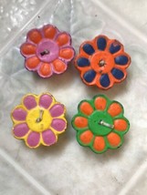 Vtg Four Daisy Hippie Flower Child Style Wax Birthday Candles Cake Topper  - $18.27