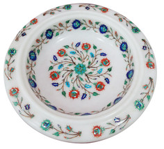 10&quot; White Marble Dry Fruit Bowl Lapis Multi Floral Inlay Kitchen Home Decor Art - £310.89 GBP