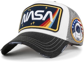 Ilily Nasa Worm Logo Embroidery Baseball Cap Mesh Snap Back Trucker Hat. - £36.01 GBP