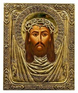 11.7&quot; Gold Plated Silver Handmade Byzantine Orthodox Holy Mandylion Icon - £703.62 GBP