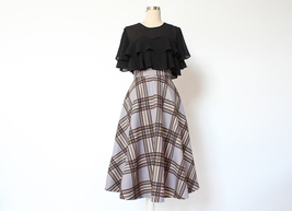 GRAY A-line Plaid Pleated Skirt Women Custom Plus Size Midi Plaid Skirt image 5
