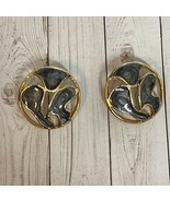 Round Goldtone Gray Swirl Pierced Earrings 1&quot; Shiny Business Fashion - £8.42 GBP