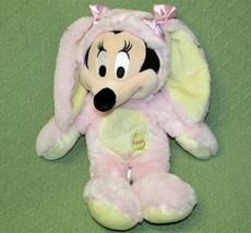 Minnie Mouse Pink Bunny Plush 15&quot; Disney Store Stuffed Rabbit Yellow Easter Egg - £12.30 GBP