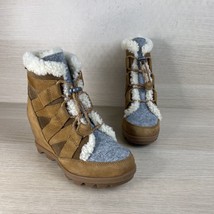 Sorel Joan of the Artic Suede Lace Up Fur Wedge Heel Snow Boots Brown W’s Size 5 - £57.92 GBP
