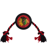 NEW NHL Chicago Blackhawks Dog Toy rubber hockey puck rope tug red &amp; black - £7.94 GBP
