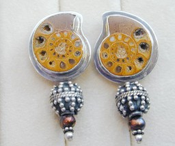 AKR Amy Kahn Russell Sterling Ammonite Pearl Pierced Dangle Earrings - £117.68 GBP