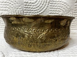 Vintage Embossed Solid Brass Planter Plant Flower Pot Handmade in India - £64.48 GBP