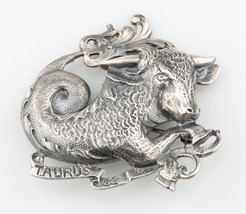 Sterling Silver Taurus Brooch by Guglielmo Cini Zodiac Bull Astrology Pin Back - £133.27 GBP