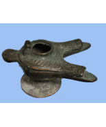 RARE Ancient Middle Eastern Bronze Oil Lamp 2 Spout Incense  ANTIQUE - $65.09