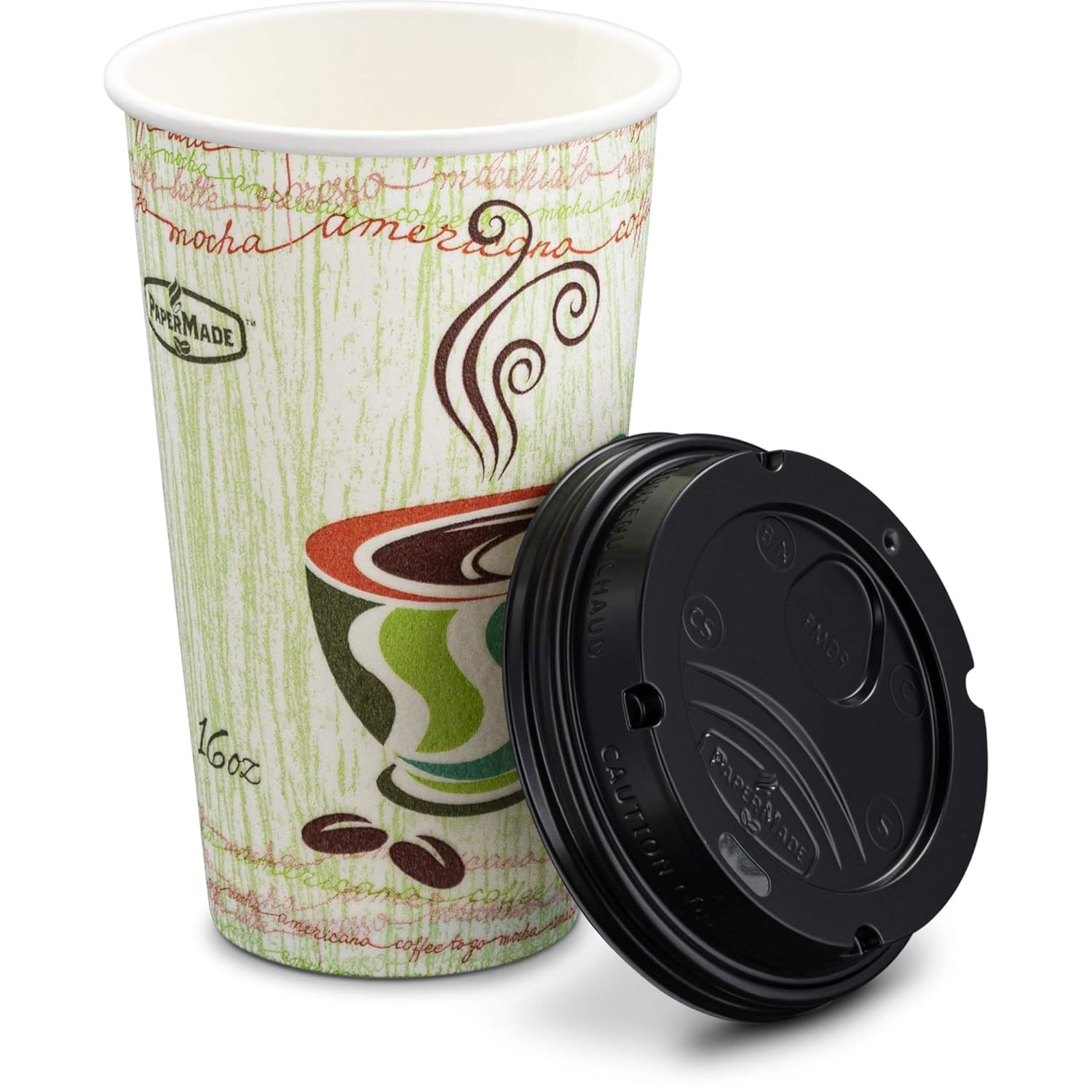 [22 Pack 16 Oz] Designed Disposable Insulated To-Go Hot Beverage Cups With Black