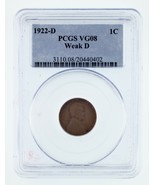 1922-D 1C Blé Penny Weak D Classé Par PCGS Comme VG-08 ! Superbe - $4,102.67 MXN
