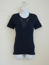 New 3.1 PHILLIP LIM Navy Blue Front Mesh Insert Ribbed Knit SS Top Large - $107.99