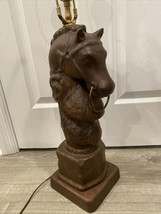 Vintage Ceramic Knight Chess Piece Horse Head Brown Table Lamp 19&quot; floor to head - £92.79 GBP
