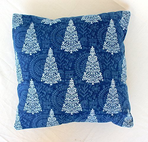Traditional Jaipur Indigo Pillow, Block Print Fabric Indian Cushion Cover 16x16, - $12.73