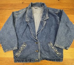 YES Womens Medium Embellished Sequins Beaded Denim Jean Jacket USA-Made Blazer - £14.49 GBP